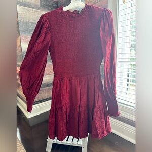 Burgundy long sleeve smocked at the top dress
